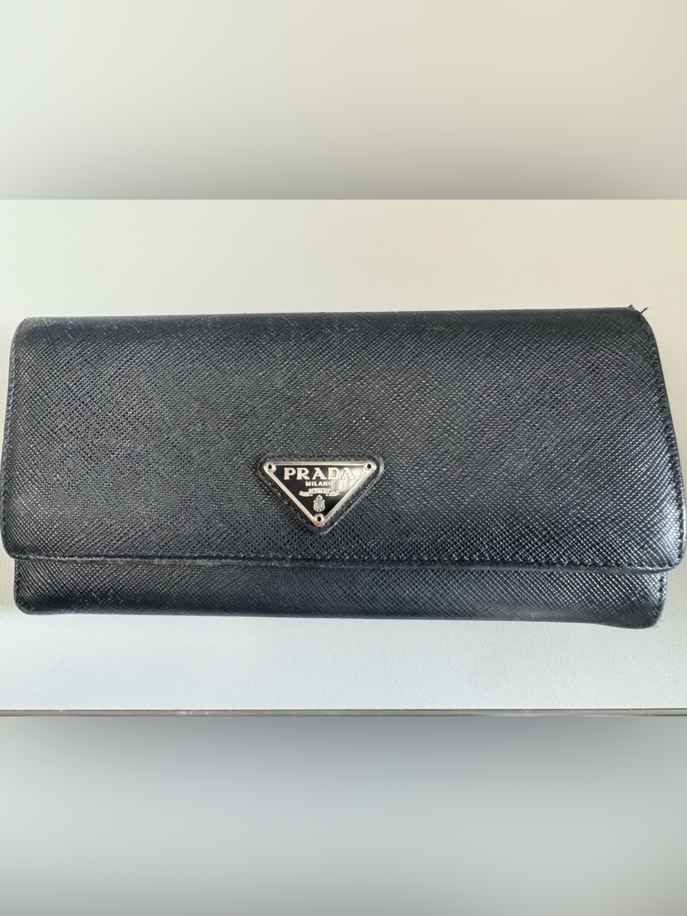 Prada Black Saffiano Leather Wallet with Triangle Logo